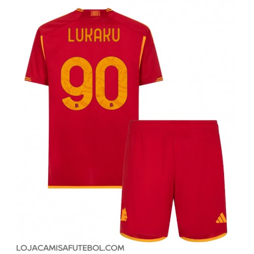 Camisa de Futebol AS Roma Romelu Lukaku #90 Equipamento Principal Infantil 2023-24 Manga Curta (+ Calças curtas)